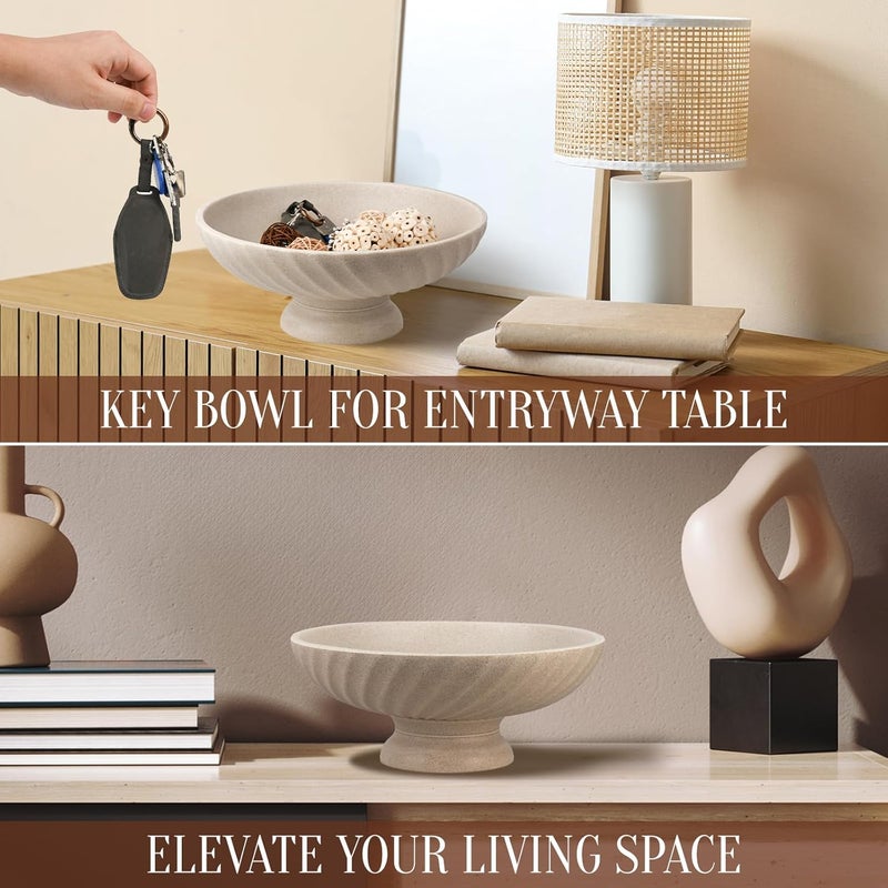 Deobath Large Resin Pedestal Decorative Bowl - Modern Fruit Bowl for Kitchen Counter - Handicraft Bowls for Home Decor - Key Bowl for Entry Table,Artificial Stone Beige - Image 5